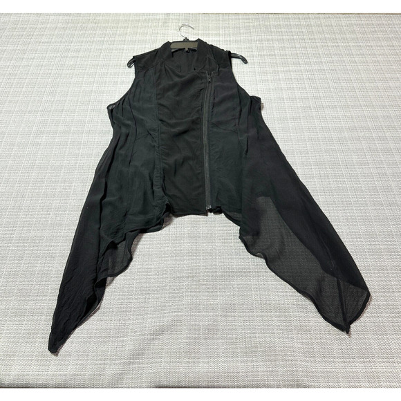 Eileen Fisher Vest Medium Sleeveless Shark Bite Hem‎ Zip Up Whimsy Flowy Top - Picture 1 of 10